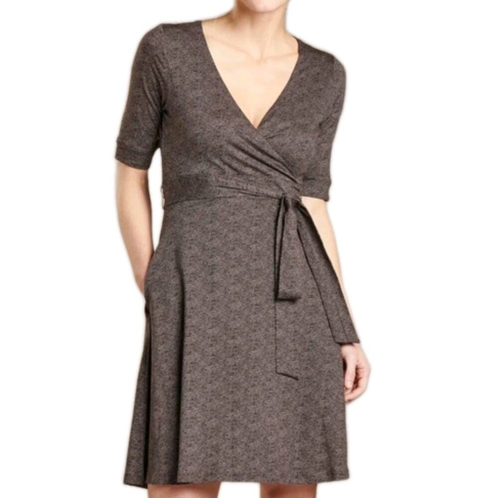 Toad & Co Size Small Brown Cue Wrap Cafe A-Line Dress Samba Fabric Organic